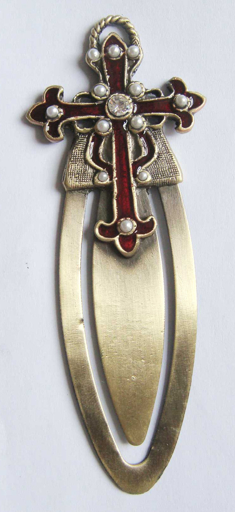 (C) Book Mark - Red / White Cross with Crystals BM08022R-T