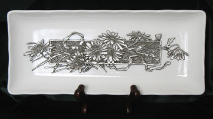 (P) Pewter Decorative Porcelain Plate/Tray 29.0 x 12.4 x 3.5cm C1-0801WD