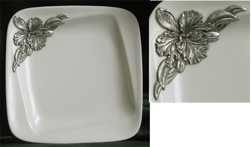 (P) Pewter Orchid Porcelain Jewelry Tray 14.3 x 14.5 x 2.8 cm *C1-1901JT*