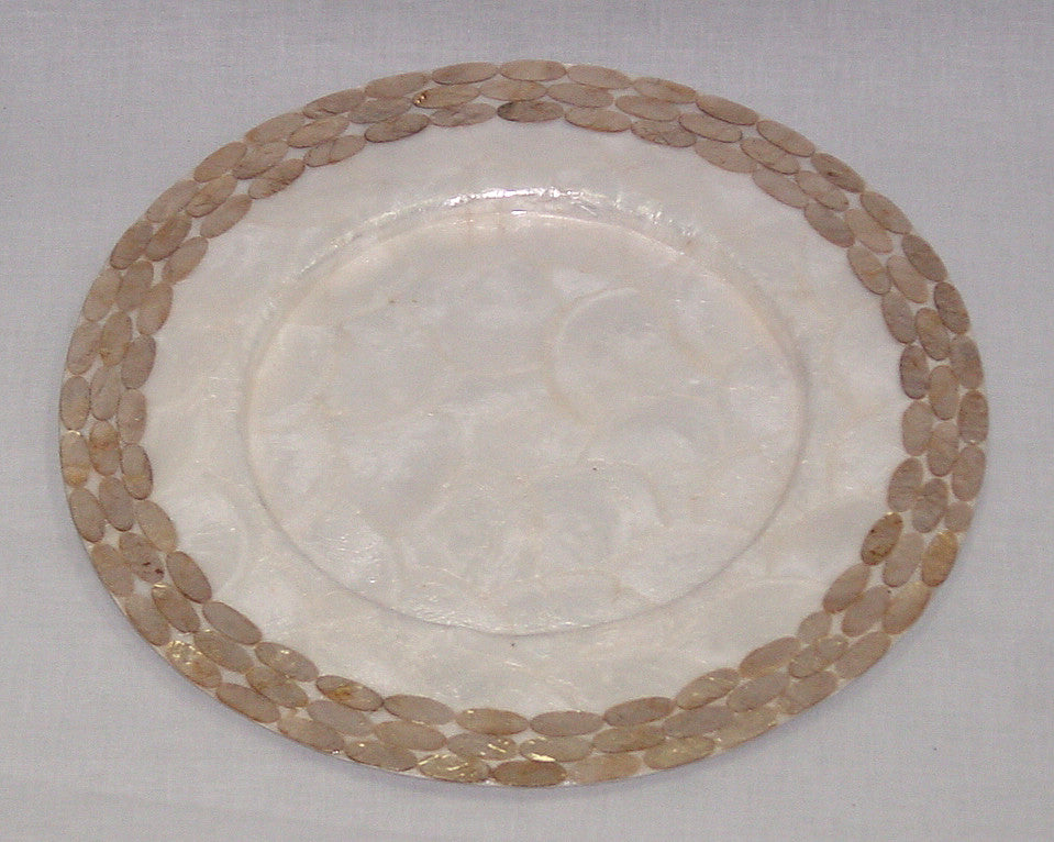 (CA) Natural Capiz Shell Charger Plate with Copper Oval Design - Handmade! CPL204122S/N-T