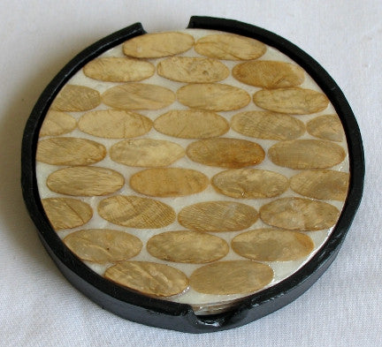 (CA) Handmade Capiz Shell Coasters Set of 4 (Double Sided) Round CT204128S-T