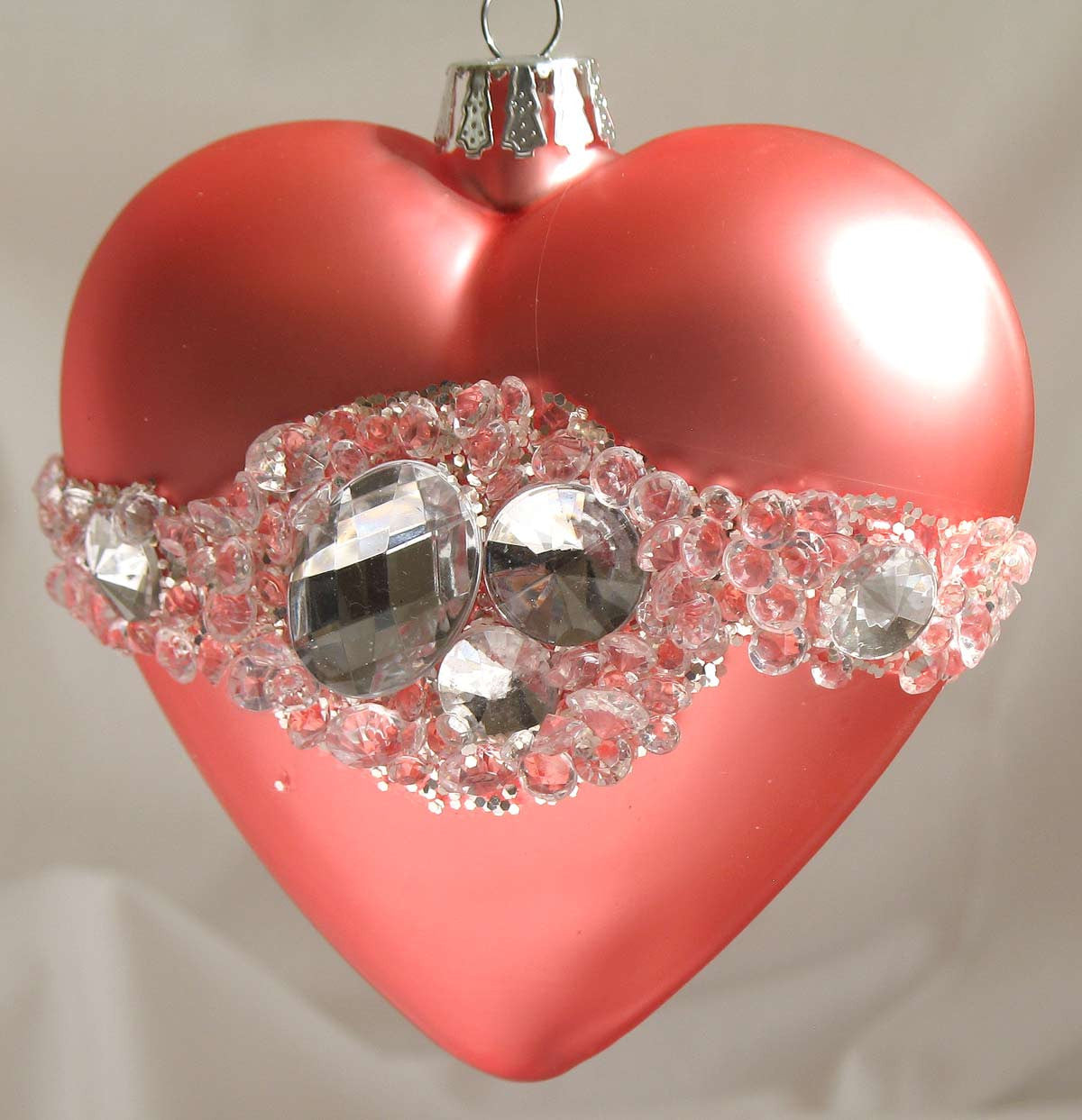 (CH) * Hand Decorated Mouth Blown Glass * Christmas Ornament Heart 08 cm CTH0821-1-T