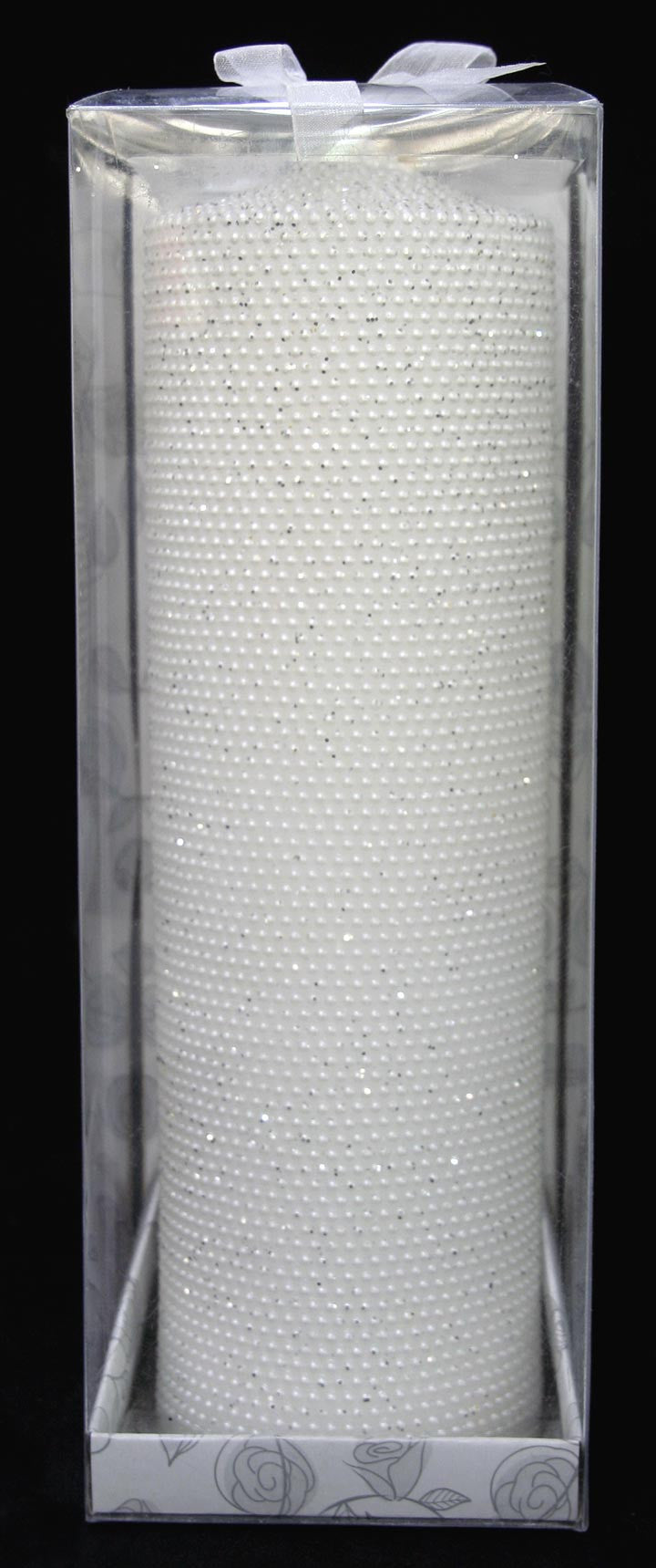 (W) Wedding C - White Beaded Wedding Candle Pillar - Tall - CW799C4CW2FF3-T