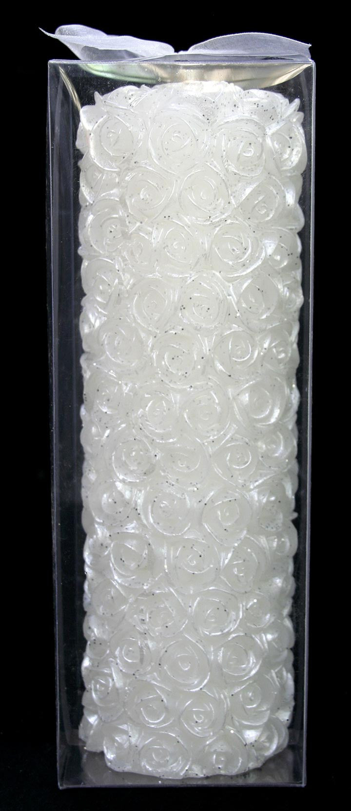 (W) Wedding C - White Rose Pattern Pillar Candle - Tall - CW808C3CW2FF2-T