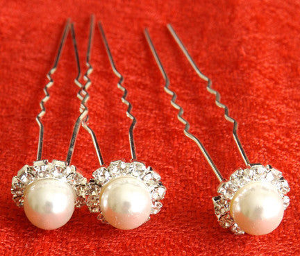 (W) Wedding H - Wedding Hair Silver Plated Jeweled & Pearled Hair Pins F755-T