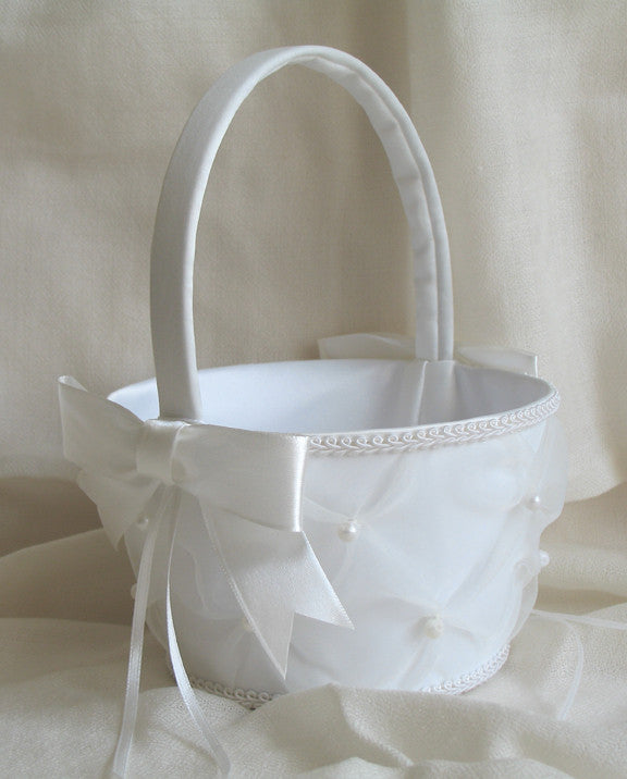 (W) Wedding B - Flower Girl Basket with Large Bow - Ivory FBI122(B)-T or White FBW122(B)-T