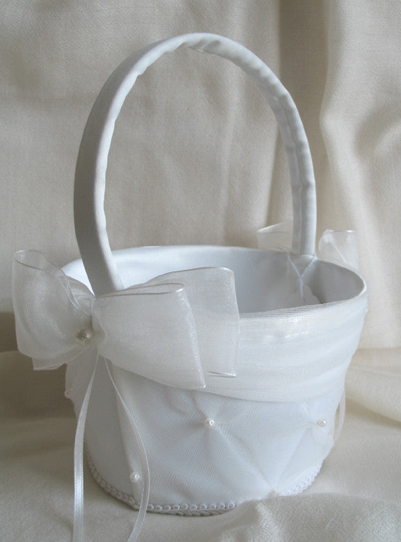 (W) Wedding B - Satin and Chiffon Flower Girl Basket - Ivory FBI29-T or White FBW29-T