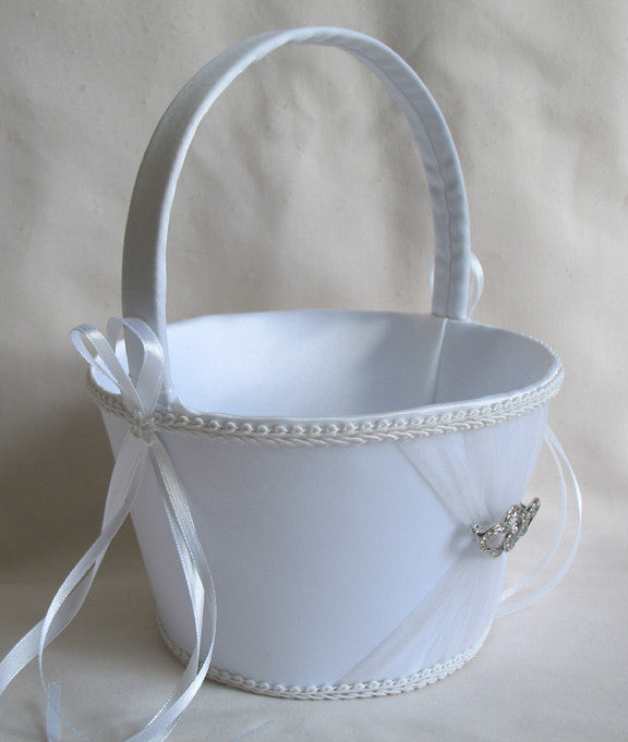 (W) Wedding B - Twin Hearts Flower Girl Basket - Ivory FBI116-T or White FBW116-T