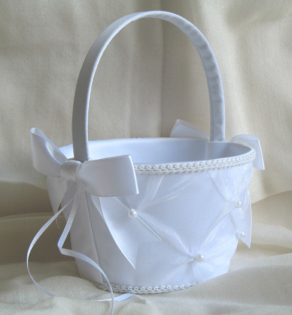 (W) Wedding B - Flower Girl Basket with Large Bow - Ivory FBI122(B)-T or White FBW122(B)-T