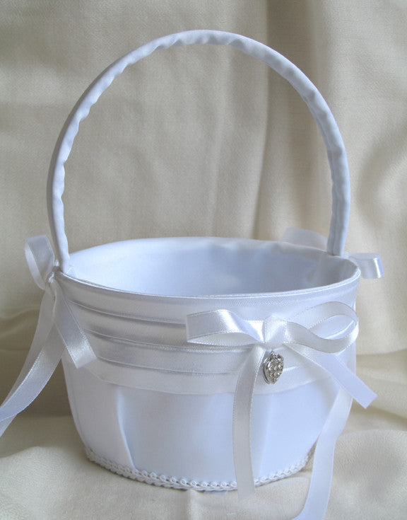 (W) Wedding B - Sparkling Heart Flower Girl Basket - Ivory FBI128-T or White FBW128-T