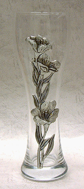 (P) 7.8 cm x 22.2 cm *Pewter Glass Vase with Freesias* G-0501V