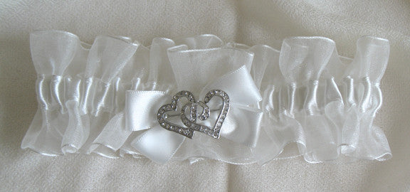 (W) Wedding G - Ivory Bridal Garter Twin Hearts GTI116-T