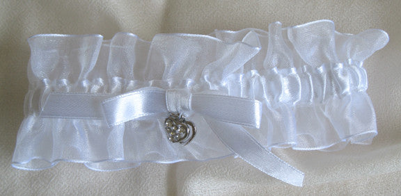 (W) Wedding G - White Bridal Garter with Sparkling Heart GTW128-T