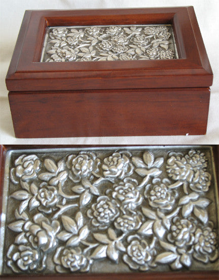 (P) Pewter Decorated Wooden Jewllery Box 15.0 x 11.0 x 6.0cm LIMITED EDITION! JB-051P