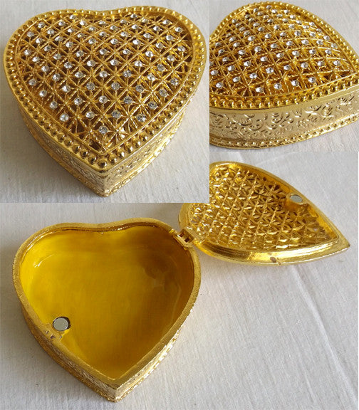 (T) * Jeweled Heart * Gold * Trinket Box * JB10309