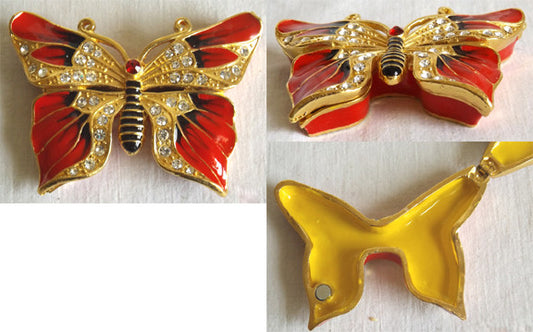 (T) * 24K Brushed Gold Jeweled Butterfly * Trinket Box * JB10422