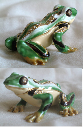 (T) * 24K Brushed Gold Jeweled Frog * Trinket Box * JB110K1