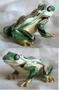 (T) * 24K Brushed Gold Jeweled Frog * Trinket Box * JB110K1