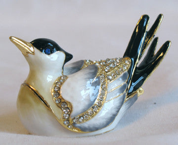 (T) * 24K Brushed Gold Jeweled Bird * Trinket Box * JB120K1