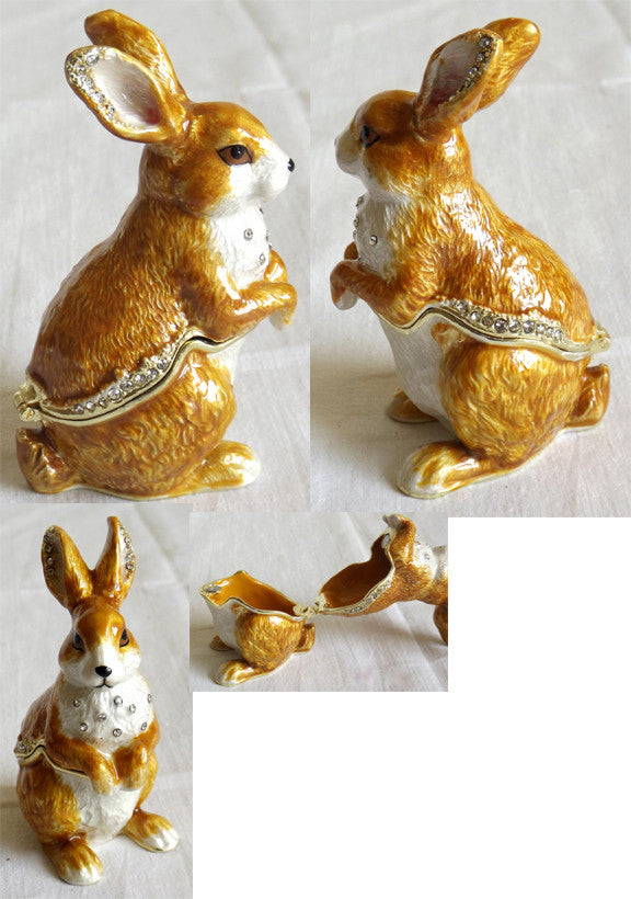 (T) * 24K Brushed Gold Jeweled Rabbit * Trinket Box * JB1477