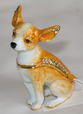 (T)  * 24K Brushed Gold Jeweled Chihuahua * Trinket Box * JB19137