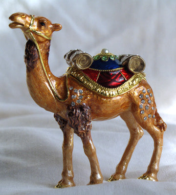 (T) * 24K Brushed Gold Jeweled Camel * Trinket Box * JB19943A