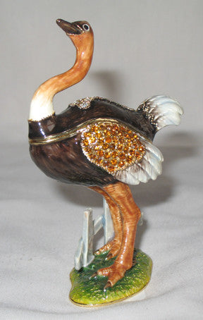 (T) * 24K Brushed Gold Jeweled Ostrich * Trinket Box * JB494K1