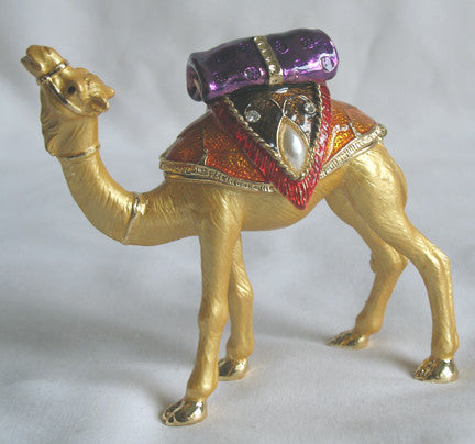 (T) * 24K Brushed Gold Jeweled Camel * Trinket Box * JB970K1