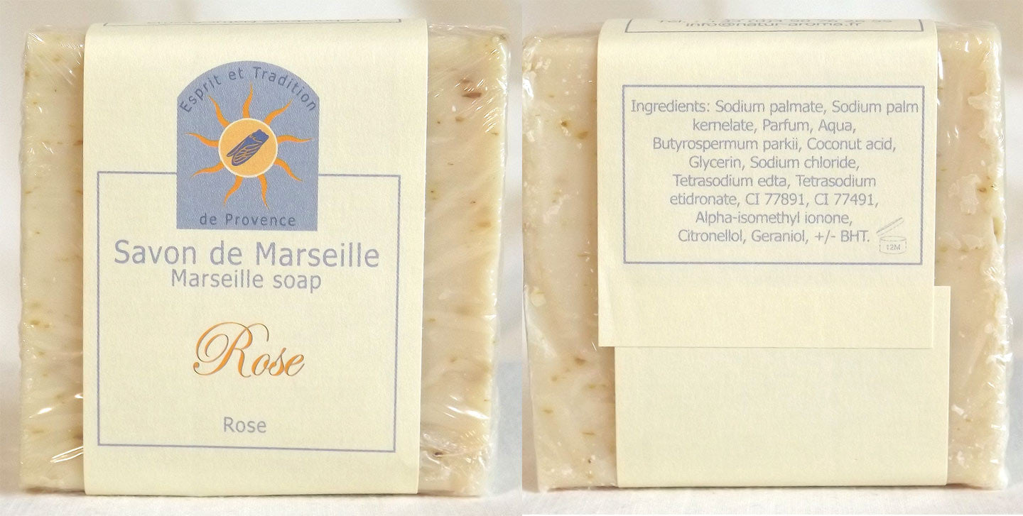 (S) Marseille Vegan Soap - Rose Flower 100 g - With pieces of Rose Petals - exfoliating