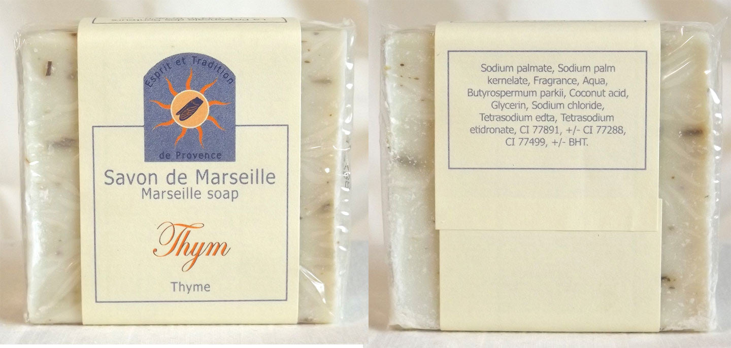 (S) Marseille Vegan Soap - Thyme flower 100 g With pieces of  Thyme Flowers - exfoliating