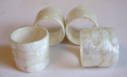 (CA) Handmade Capiz Shell Napkin Rings, Ivory 1.5" x 1.5" NR206055N-T