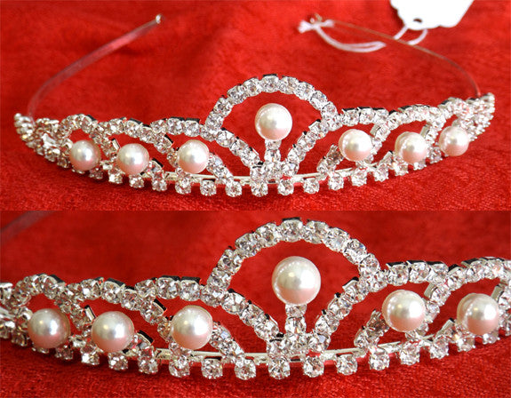 (W) Wedding H - Wedding Hair Jeweled & Pearled Tiara, 3.0 cm high  P9098-T