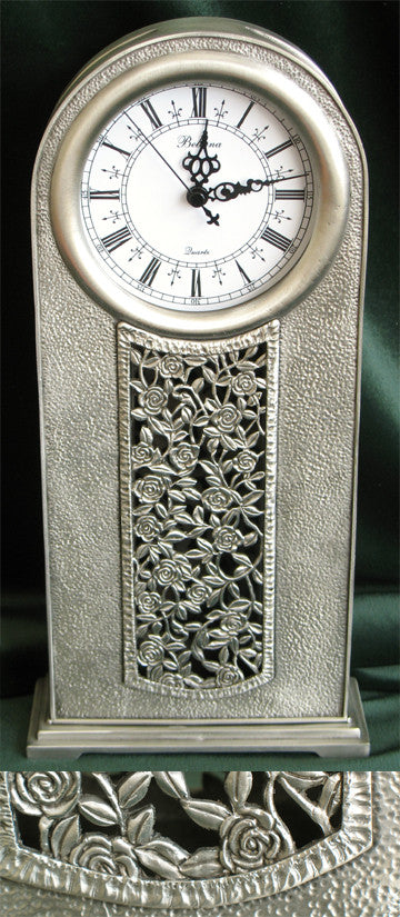 (P) Pewter Mantle Clock 17.4 x 35.9 x 6.0cm PM-110