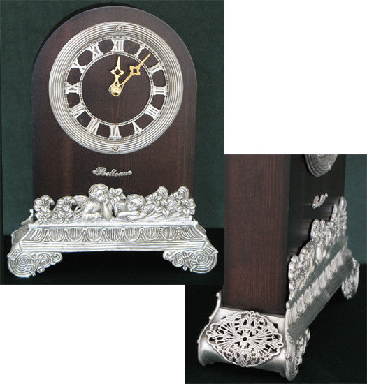 (P) Pewter Mantle Clock 20.5 x 26.2 x 6.5 cm PW-180