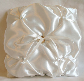 (W) Wedding P - Gathering Satin with Crystals Ring Bearer Pillow - Ivory RPI97817-T or White RPW97817-T