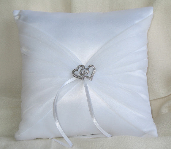 (W) Wedding P - Twin Heart Ring Bearer Pillow - Ivory RPOI116-T or White RPW116-T