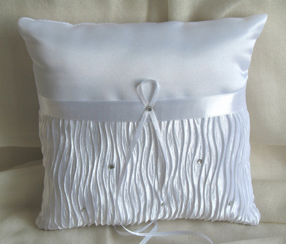 (W) Wedding P - Satin Ring Bearer Pillow with Pleats and Crystals - Ivory RPI143-T or White RPW143-T