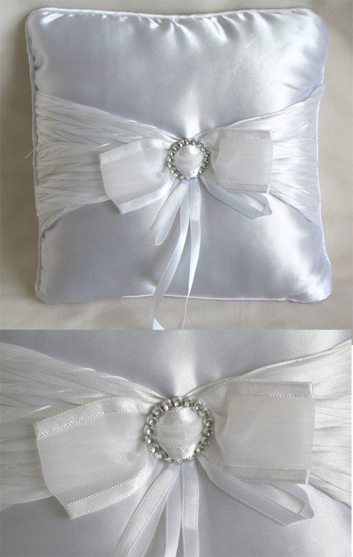 (W) Wedding P - Silver Clasp Ring Bearer Pillow - White - RPW97813-T