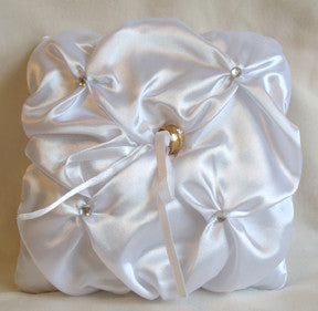 (W) Wedding P - Gathering Satin with Crystals Ring Bearer Pillow - Ivory RPI97817-T or White RPW97817-T