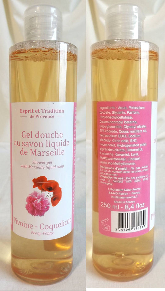 (S) Shower gel 250 ml with Marseille soap - LIMITED STOCK- Peony-Poppy Fragrance