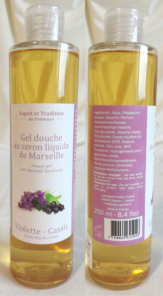 (S) Shower gel 250 ml with Marseille soap - LIMITED STOCK- Violet-Blackcurrant Fragrance
