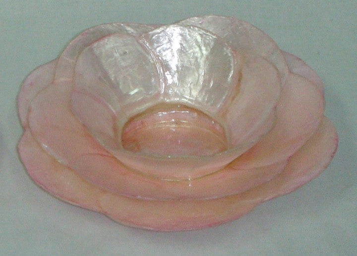 (CA) Pink Flower Capiz Shell Tea Light Holder, Three Tiers - Handmade! TL208004P-T