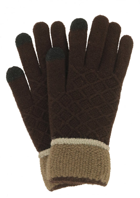 (FC) Britt's Knits Men's Knitted Gloves - Brown with Beige Cuff